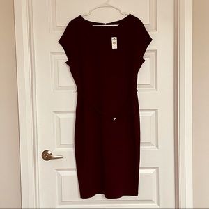 Express Body-Con Belted Dress in Maroon